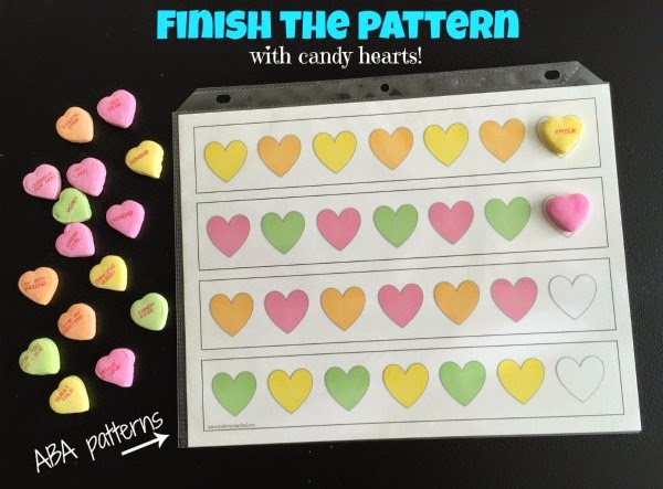 Free easy printable candy heart math patterns for preschool and kindergarten from Modern Preschool!