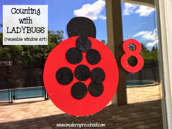 preschool ladybug window counting game with reusable stickers from Modern Preschool