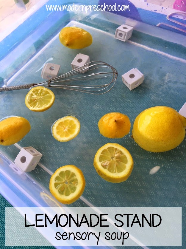Lemonade sensory soup play idea - fun for summer! from Modern Preschool
