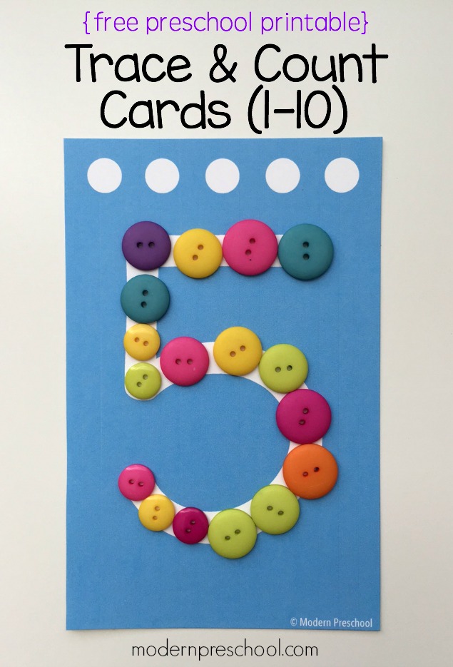 Printable trace and count number cards for preschoolers! Includes numbers 1-10 from Modern Preschool.