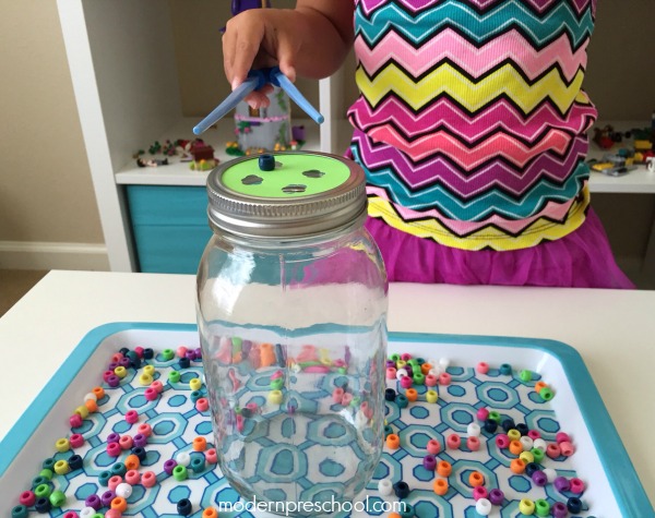 Bead Drop Jar - simple, fine motor activity for preschoolers from Modern Preschool