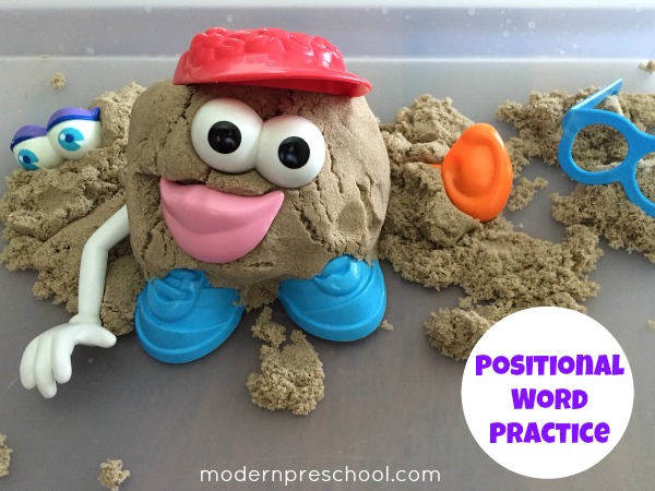 Practice positional words with potato heads! Learning with kinetic sand | Modern Preschool