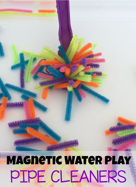 Magnetic water sensory play with pipe cleaners for preschoolers from Modern Preschool