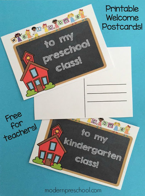 Free printable student welcome postcards for preschool & kindergarten teachers to send to their students or leave for their class at meet the teacher.