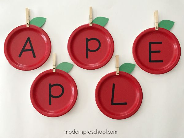 Letter matching apples! Practice letters, name recognition, and site words from Modern Preschool!