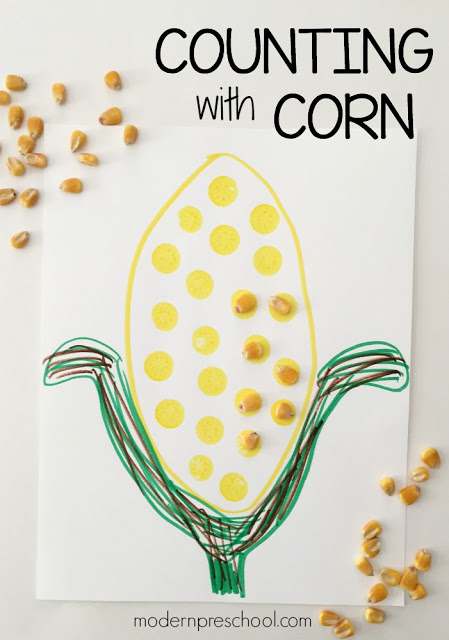 Fall corn cob counting activity for preschoolers and toddlers from Modern Preschool