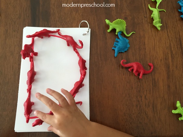 Practice letter formation and recognition! Dinosaur letter tracing for preschoolers busy bag activity from Modern Preschool!