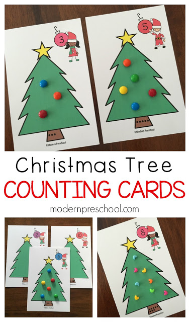 Free printable Christmas tree counting number cards for preschoolers and kindergarteners! Practice numbers, fine motor skills, math, and even science!