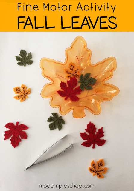 Fine motor fall leaf activity for preschoolers & toddlers. Practice sorting, counting, and colors from Modern Preschool!