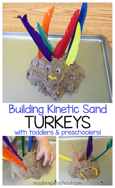 Kinetic sand turkeys are a great sensory activity for toddlers & preschoolers from Modern Preschool!