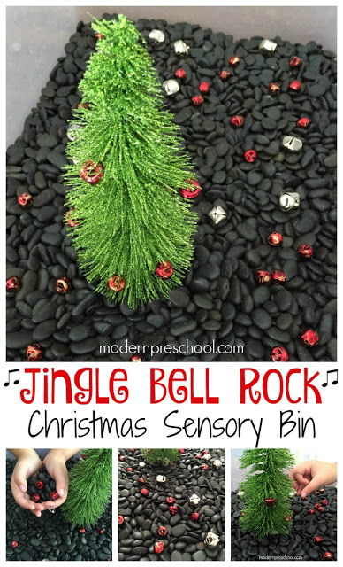 Jingle Bell Rock Christmas fine motor sensory bin for toddlers & preschoolers from Modern Preschool!