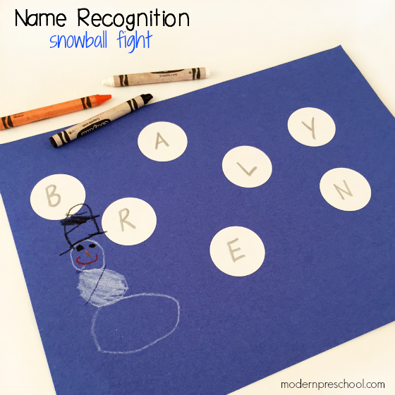 Simple letter matching snowball fight activity to practice name recognition for toddlers & preschoolers!