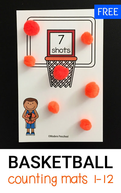 March Madness fans? These FREE printable basketball shots counting mats (1-12) are perfect to practice counting, number recognition, one to one correspondence for toddlers and preschoolers!