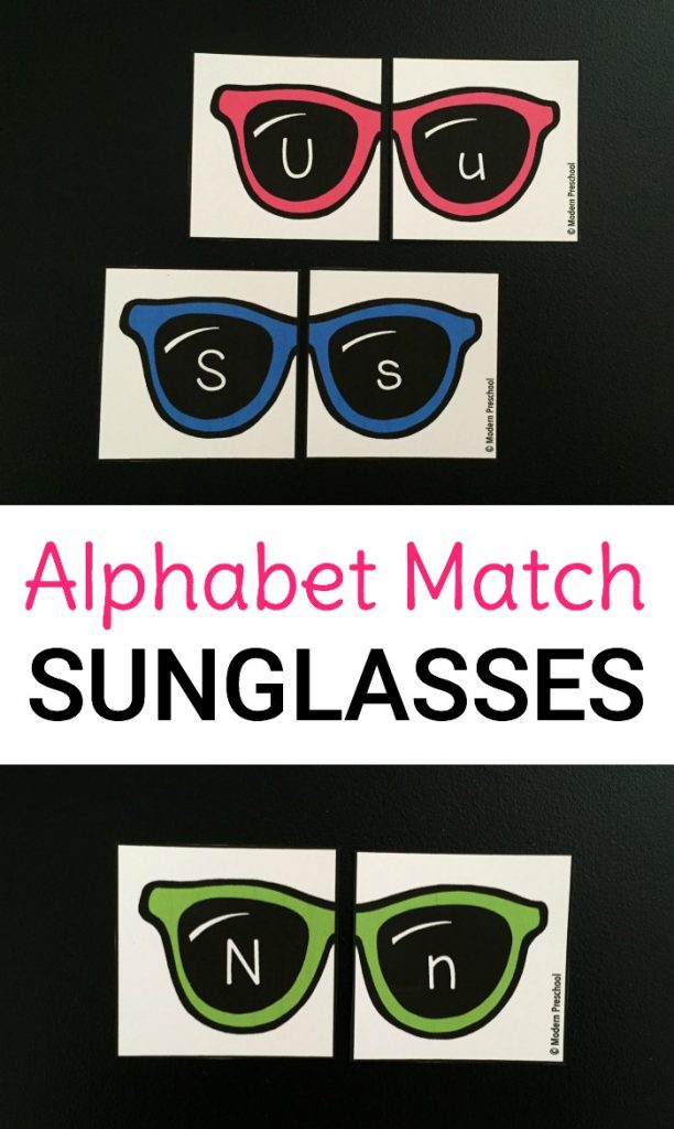 Preschoolers and kindergarteners can stay cool all summer with this free alphabet match sunglasses game. Simply print, cut, and identify letters!