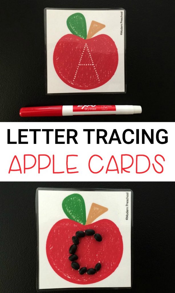 Free tracing letters printable apple cards for preschoolers and kindergarteners to practice alphabet recognition and formation!