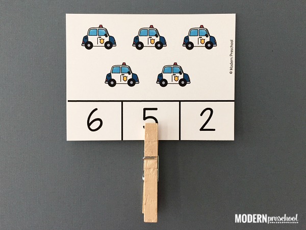 FREE printable community helper vehicles count and clip cards for preschoolers and kindergartens to practice counting and number recognition!