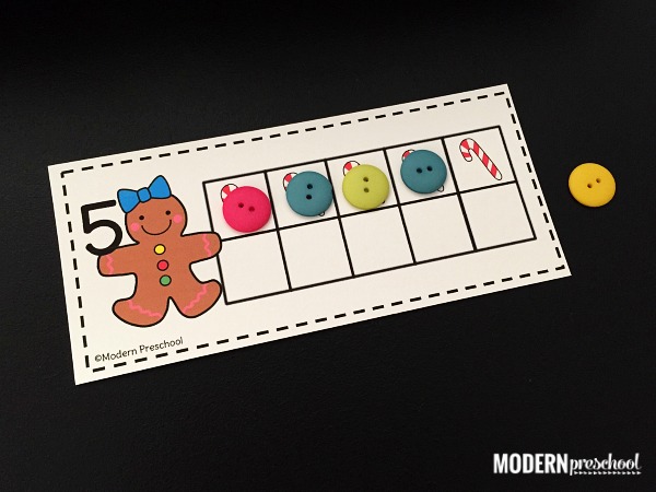 Preschoolers and kindergarteners can practice counting, subitizing, and number recognition with our FREE printable gingerbread 10 frame counting mats! Perfect for December!
