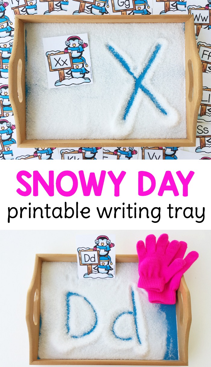 FREE snowy day alphabet writing tray for preschoolers & kindergarteners to practice letter formation!