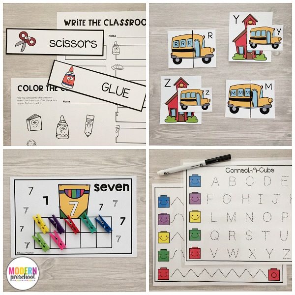 Perfect printable BACK TO SCHOOL Literacy & Math Centers are low prep and completely engaging and fun for preschool, prek, kindergarten!