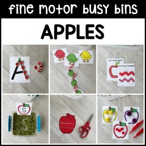 PERFECT printable APPLES fine motor busy bins to use as morning work tubs in preschool, pre-k, homeschool to use with classroom manipulatives!