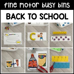PERFECT printable back to school fine motor busy bins to use as morning work tubs in preschool, pre-k, homeschool to use with classroom manipulatives!