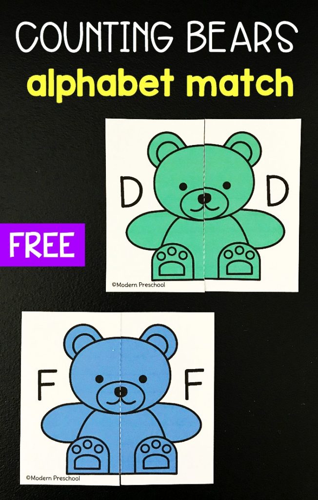 Use your bear counters with this FREE printable uppercase letter counting bears alphabet match. Perfect beginning letter recognition activity for pre-k!