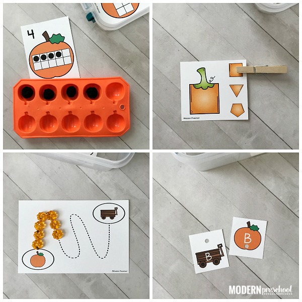 The Pumpkins Fine Motor Busy Bins are the way to intentionally add fine motor practice into your day in preschool, pre-k, and kindergarten this fall!