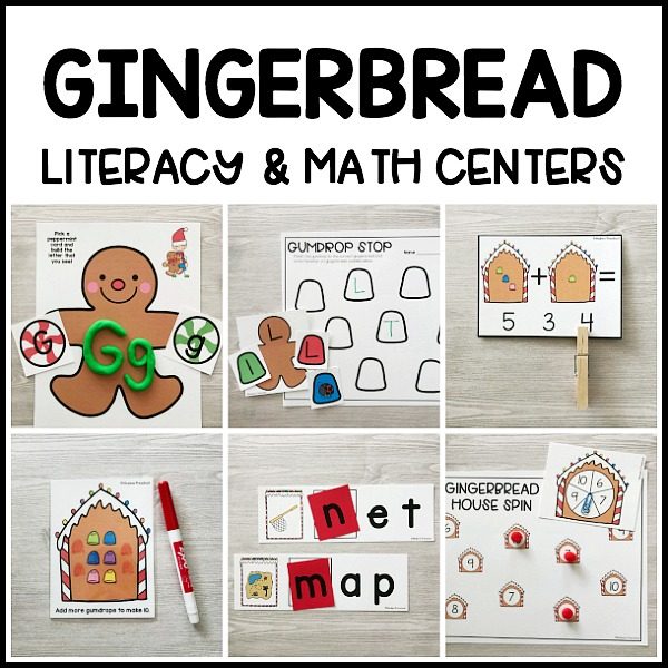 Printable GINGERBREAD literacy & math centers to go along with the Christmas theme in your preschool, pre-k, kindergarten classroom this winter!