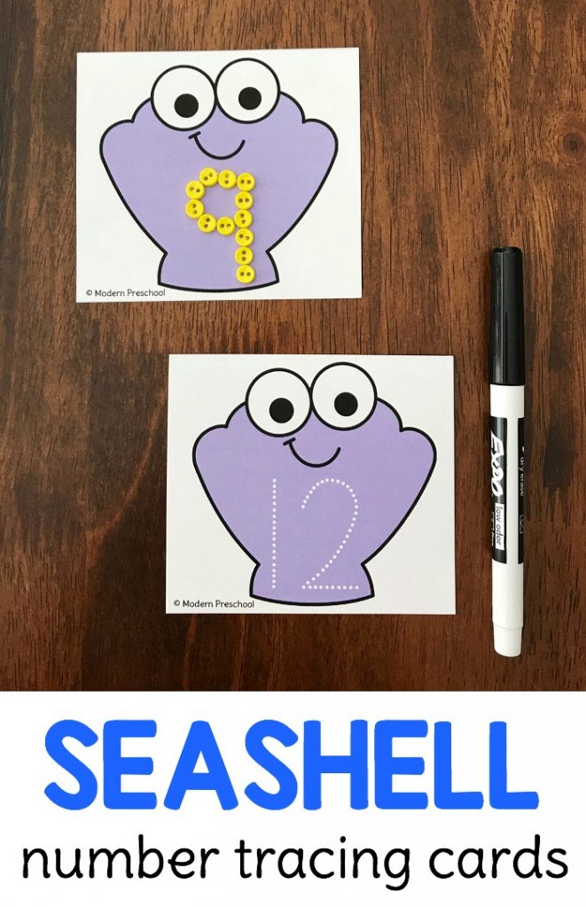 FREE printable seashell pre-writing number tracing cards fit into your ocean & under the sea theme while encouraging number & fine motor in preschool!