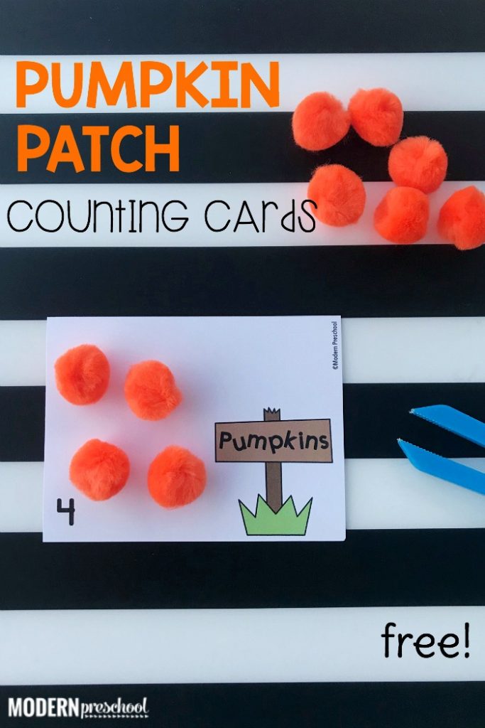 FREE pumpkin patch counting cards 1-12 busy bin for preschool, pre-k, kindergarten to practice number, math, fine motor, in the classroom & homeschool!