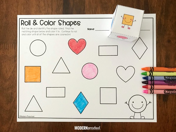 Shape Roll & Color Math Activity for learning shapes nursery rhyme for toddlers and preschoolers