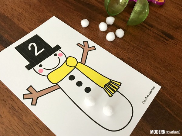FREE printable snowman number counting cards for preschoolers to use during a winter theme to practice numbers recognition & fine motor skills!