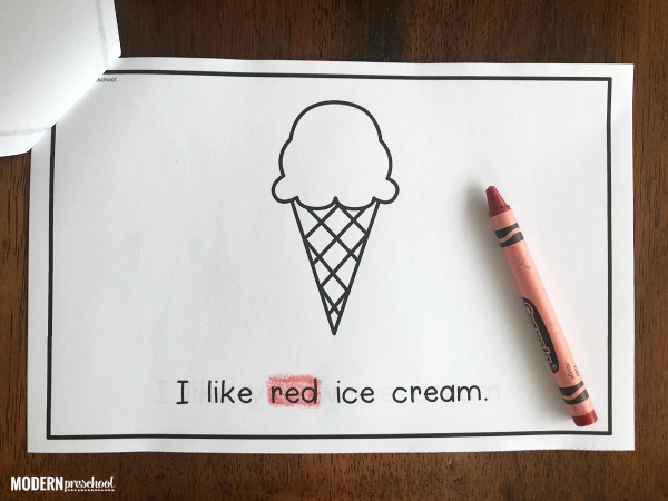 FREE printable ice cream emergent reader that includes color words, sigt words, and repetitive text which is perfect for preschool and kindergarten!