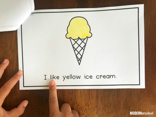 FREE printable ice cream emergent reader that includes color words, sigt words, and repetitive text which is perfect for preschool and kindergarten!