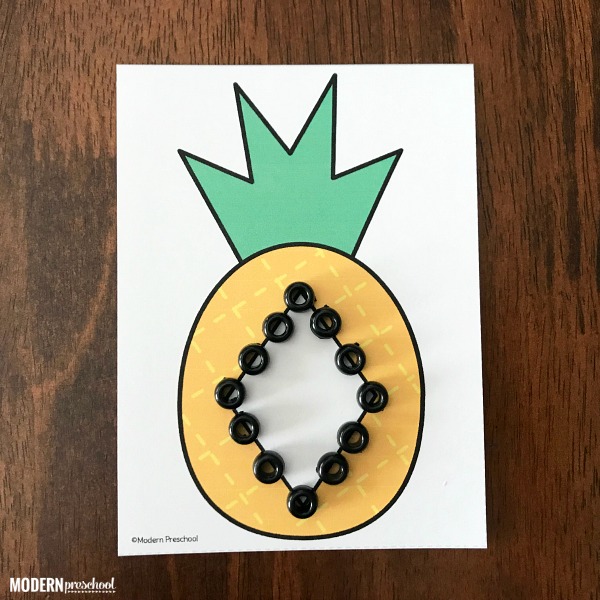 FREE printable pineapple fine motor shape cards to use with preschool and pre-k kids to practice identification and shape formation!