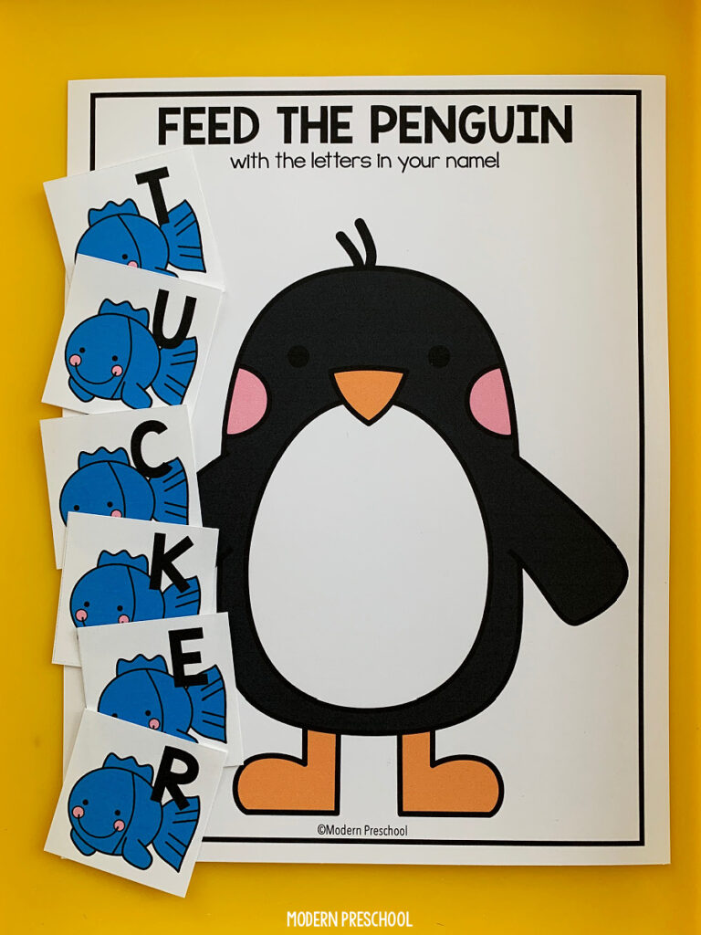 Feed the Penguin Name Mat for Preschoolers