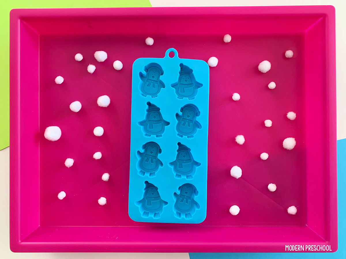 Penguins in the Snow Fine Motor Tray