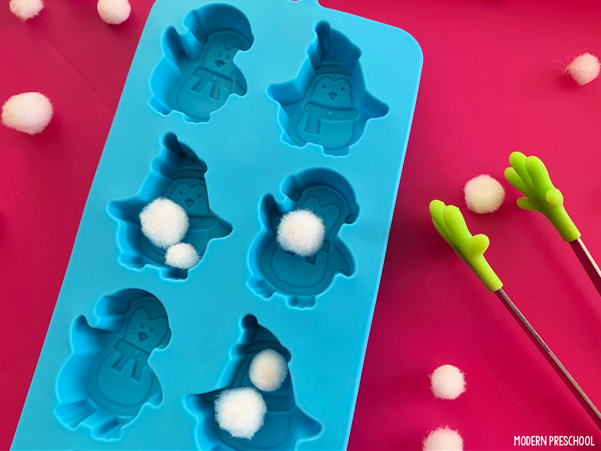 Penguins in the Snow Fine Motor Tray